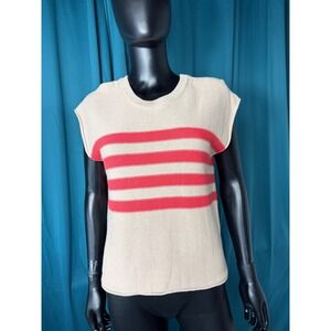 Evereve‎ Tan Beige Red Striped Cotton Knit Sweater Vest Sleeveless Top Small